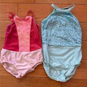 Toddler girl bundle: Pink and Light Blue Sequin leotards and ombré gym pants